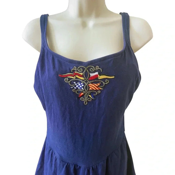 Vintage Amoena Navy Skirted One-Piece Swimsuit S14 | Nautical Flags, Low Back - Picture 4 of 12